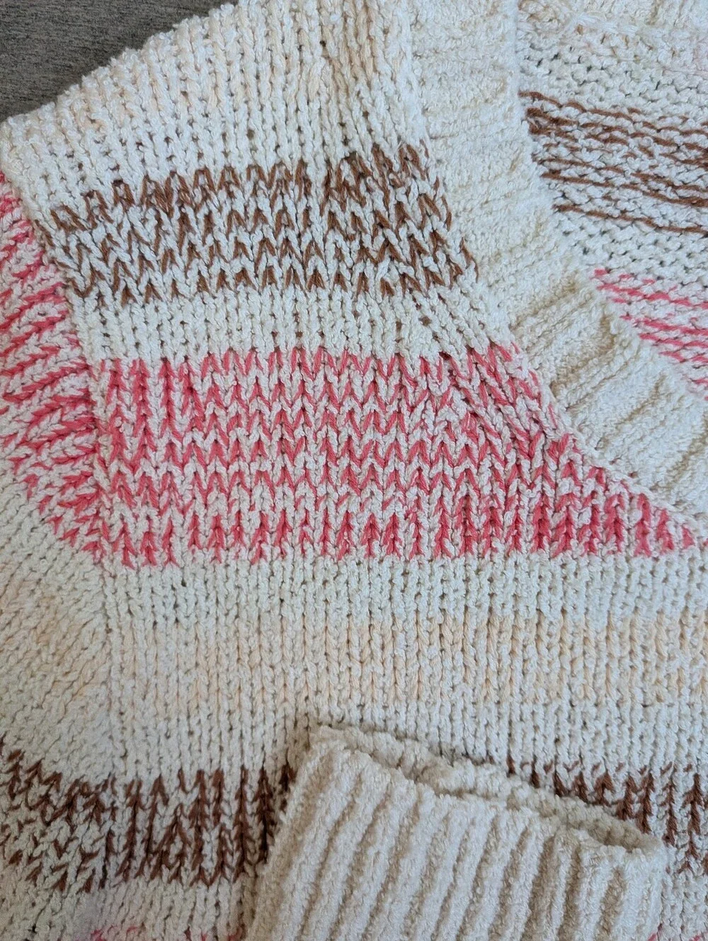 J.Crew Re-Imagined Striped Bouclé Knit Sweater Pink Brown Cream M